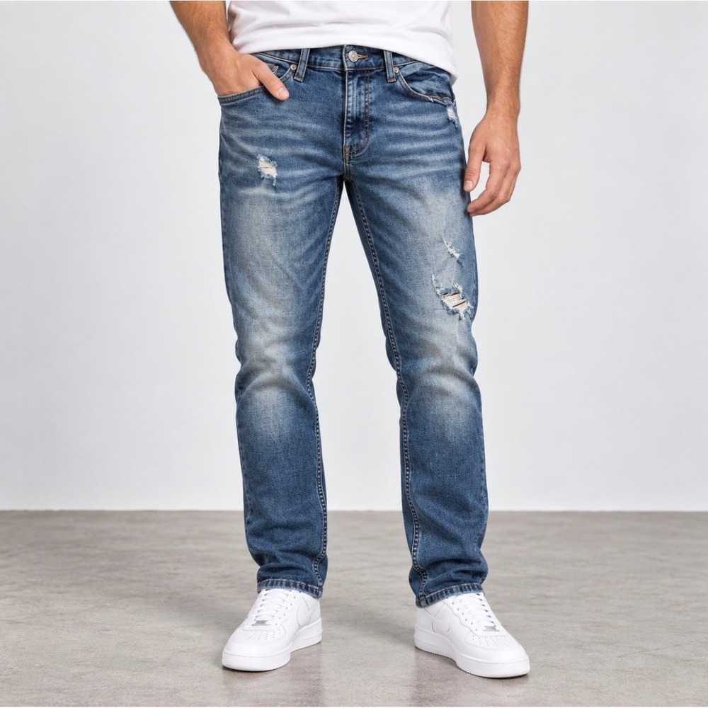 RSQ Jeans Slim Straight 30x30 Blue Good Distressed Stretch Denim